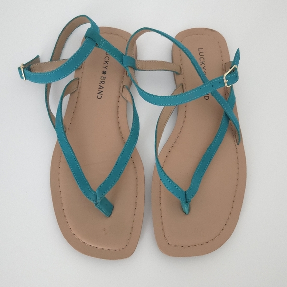 Lucky Brand Teal Blue Suede Bylee Strappy Thong Sandals - Picture 3 of 7